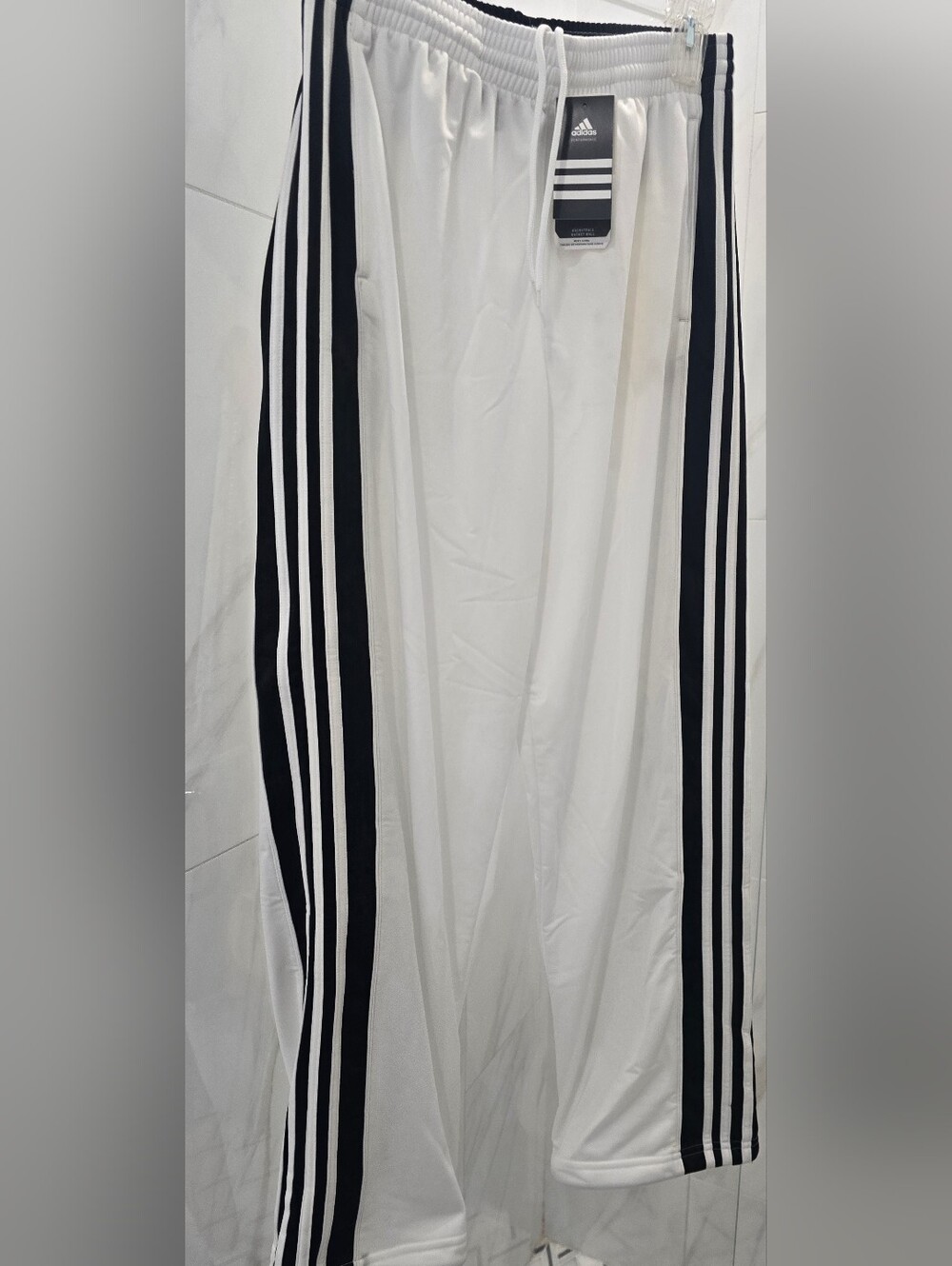 Adidas White/Black Track Pants 3-Black Side Stripes, Drawstring,Relax Fit, NWT M